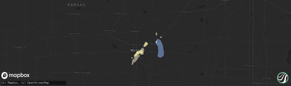 Hail map in Benton, KS on August 19, 2025