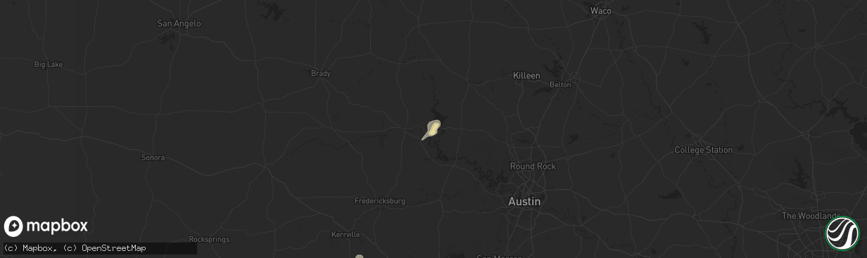 Hail map in Buchanan Dam, TX on August 19, 2025