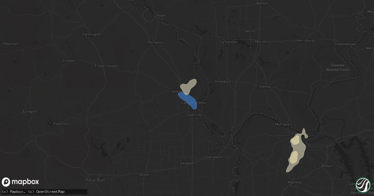 Hail map in Cape Girardeau, MO on August 19, 2025