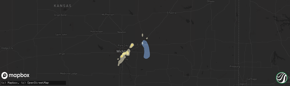 Hail map in El Dorado, KS on August 19, 2025