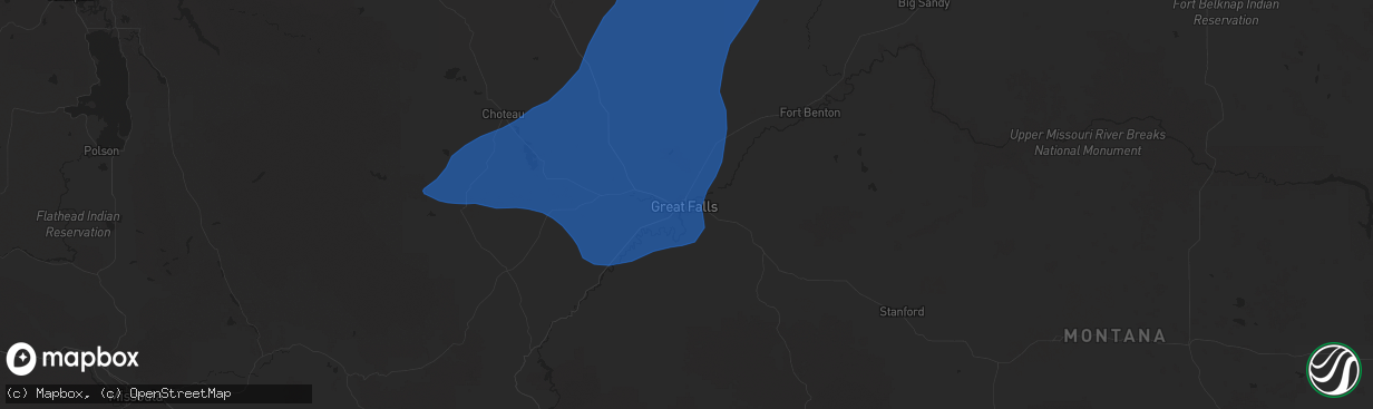 Hail map in Great Falls, MT on August 19, 2025