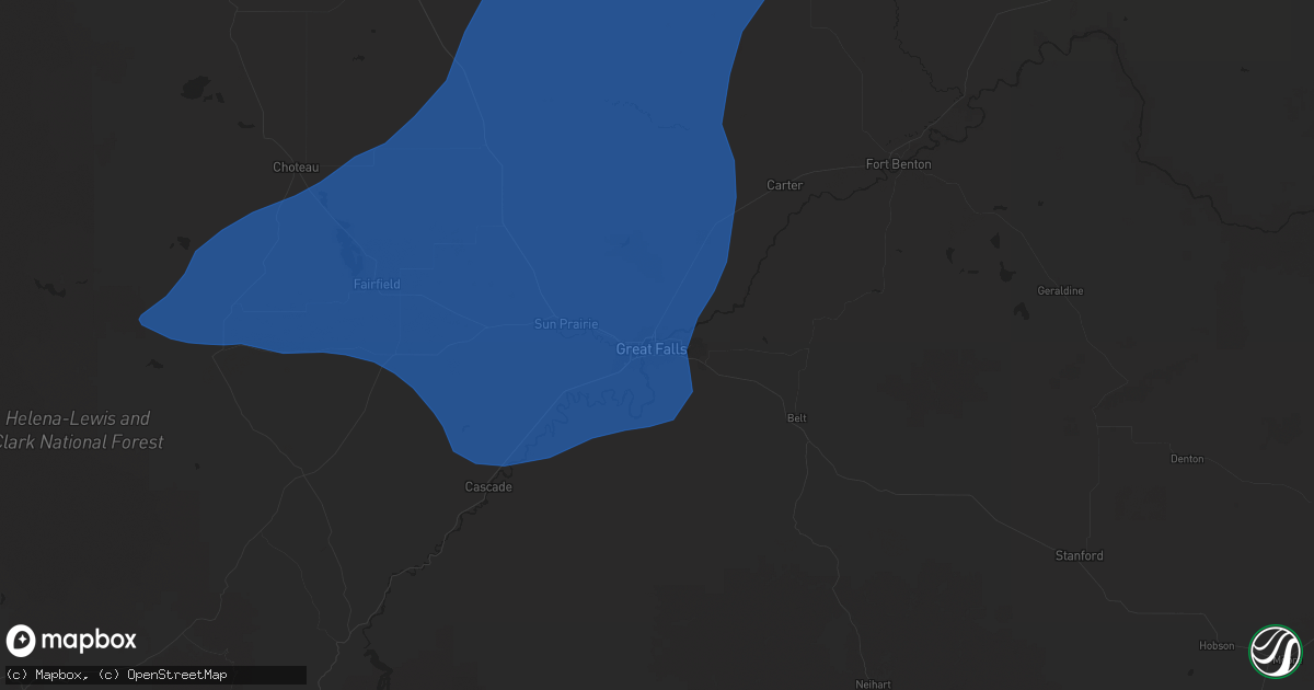 Hail map in Great Falls, MT on August 19, 2025