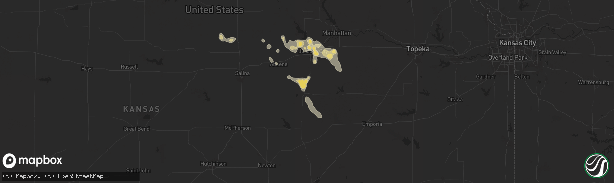 Hail map in Herington, KS on August 19, 2025