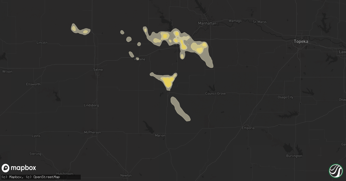 Hail map in Herington, KS on August 19, 2025