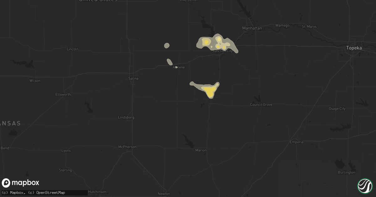 Hail map in Hope, KS on August 19, 2025