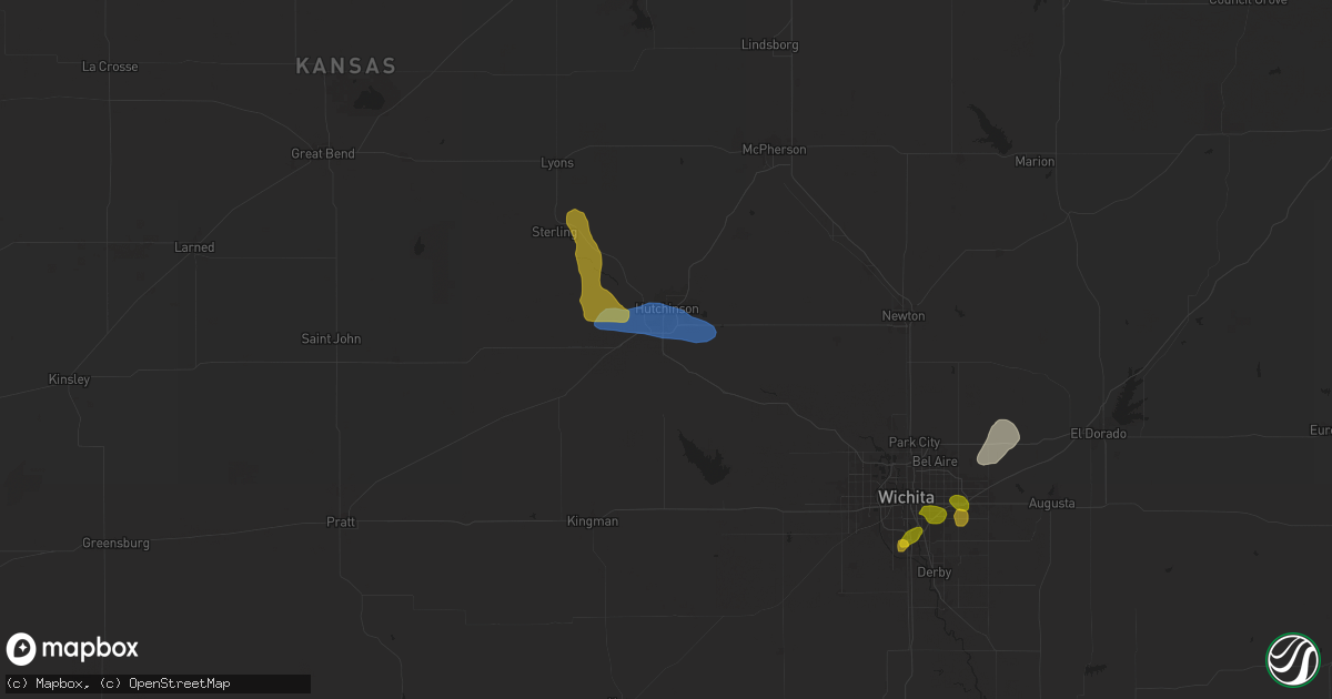 Hail map in Hutchinson, KS on August 19, 2025