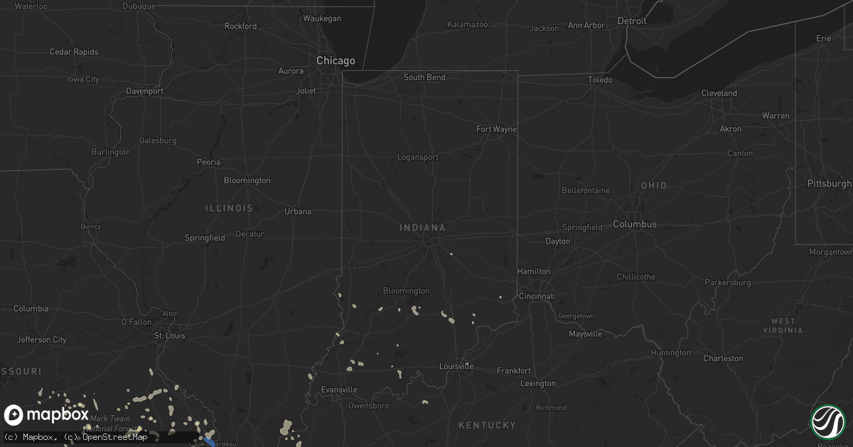 Hail map in Indiana on August 19, 2025