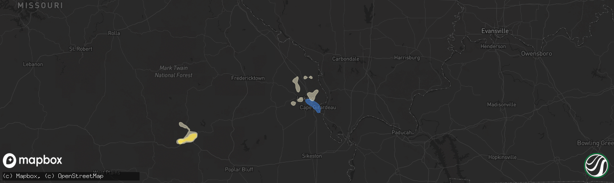 Hail map in Jackson, MO on August 19, 2025