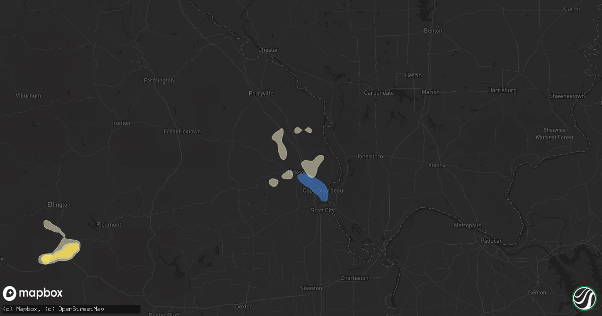 Hail map in Jackson, MO on August 19, 2025