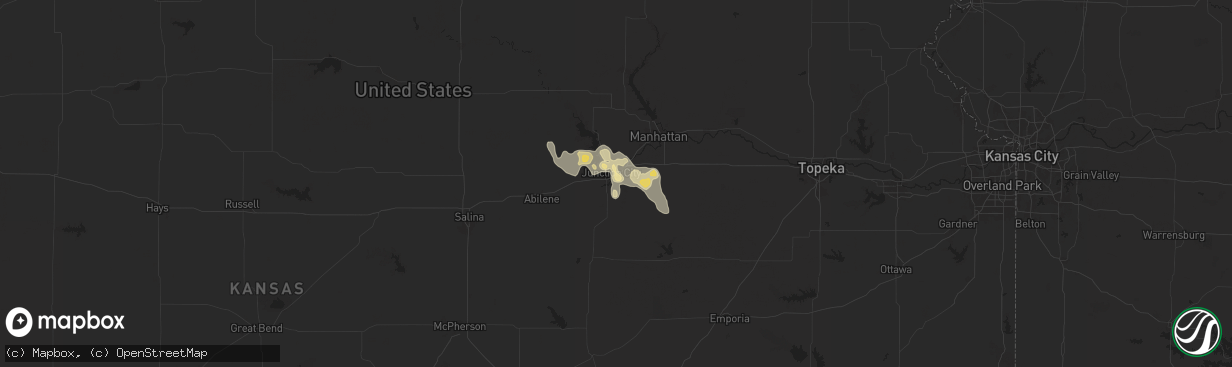 Hail map in Junction City, KS on August 19, 2025