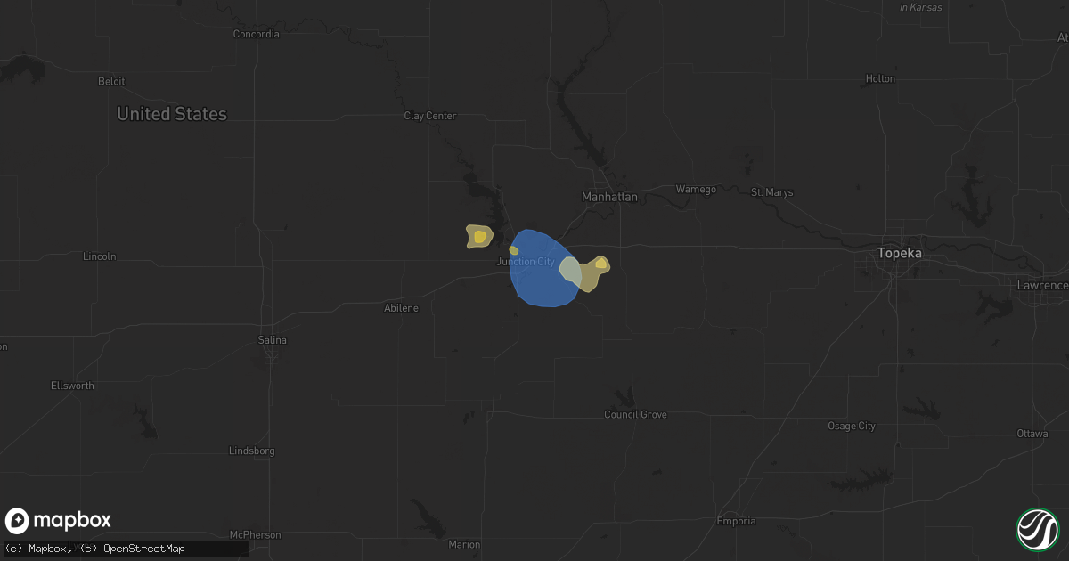 Hail map in Junction City, KS on August 19, 2025