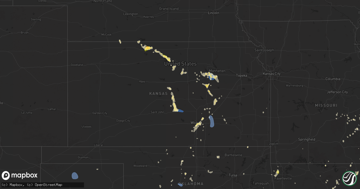 Hail map in Kansas on August 19, 2025
