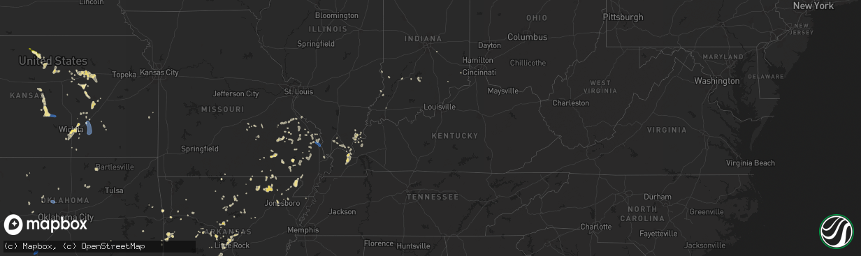 Hail map in Kentucky on August 19, 2025