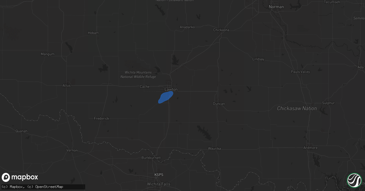 Hail map in Lawton, OK on August 19, 2025