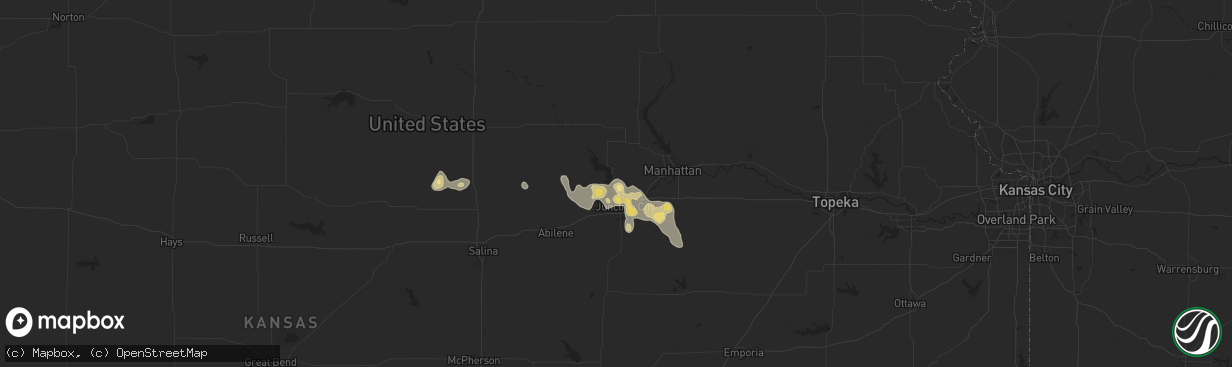 Hail map in Milford, KS on August 19, 2025