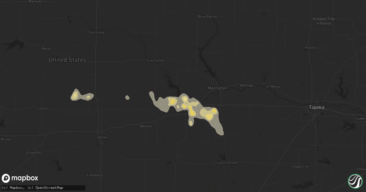 Hail map in Milford, KS on August 19, 2025