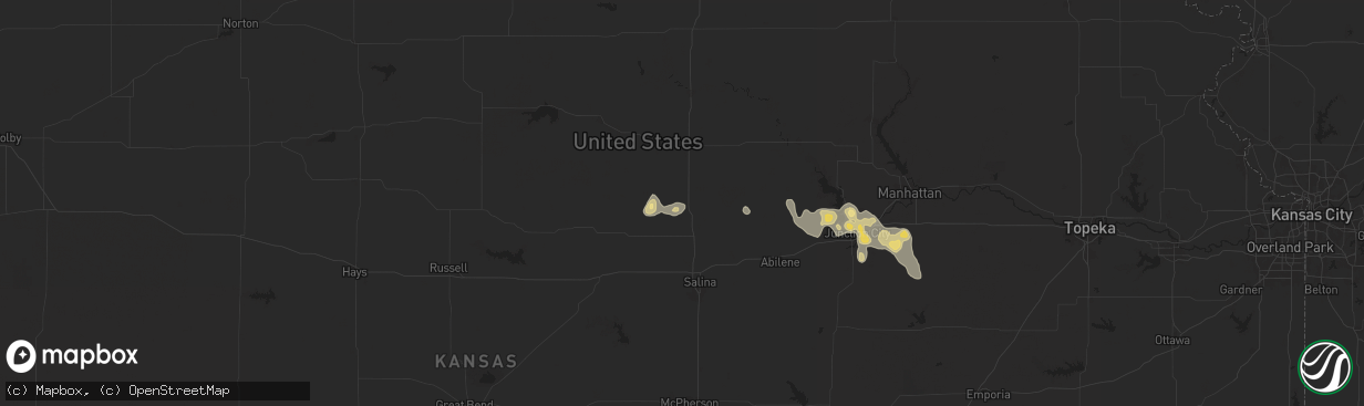 Hail map in Minneapolis, KS on August 19, 2025