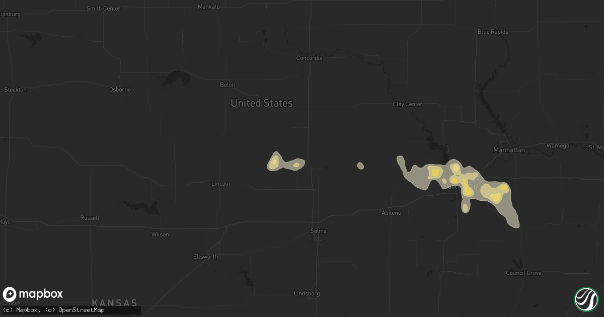 Hail map in Minneapolis, KS on August 19, 2025