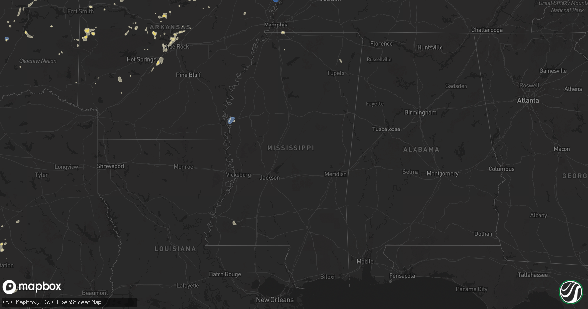 Hail map in Mississippi on August 19, 2025