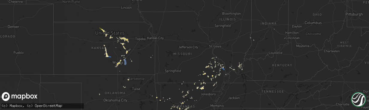 Hail map in Missouri on August 19, 2025