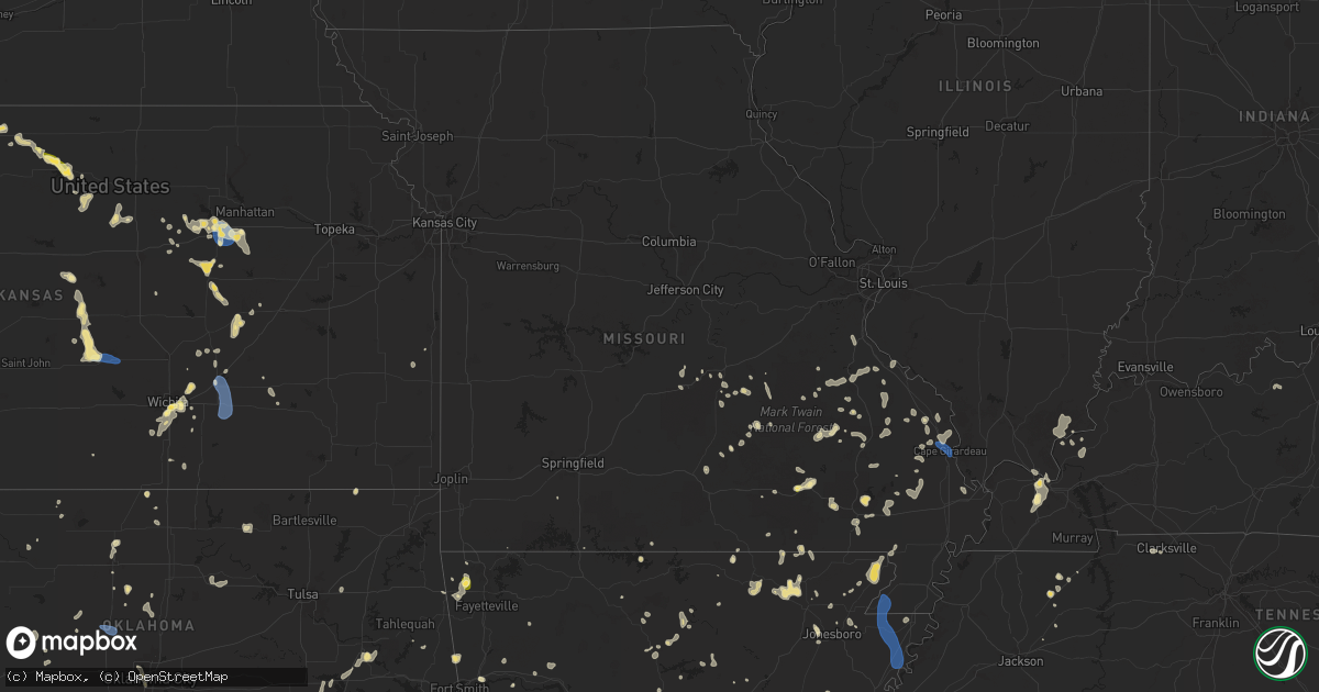 Hail map in Missouri on August 19, 2025