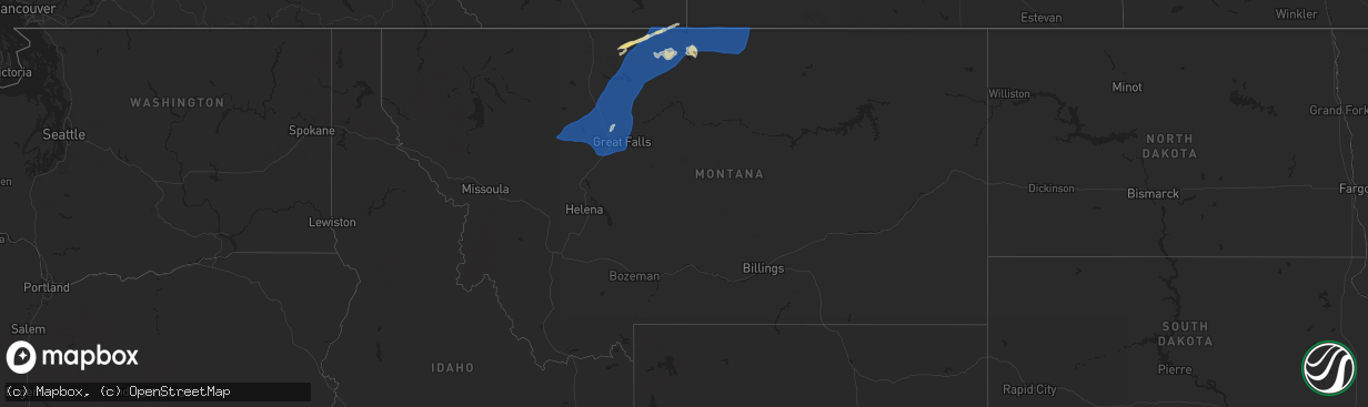 Hail map in Montana on August 19, 2025