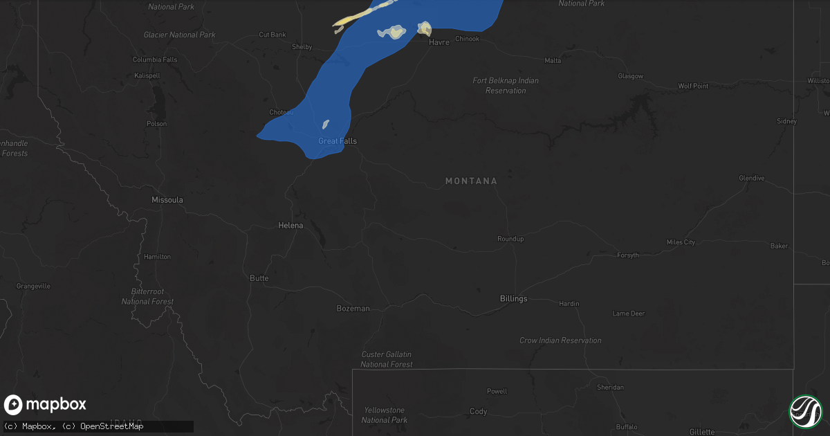 Hail map in Montana on August 19, 2025