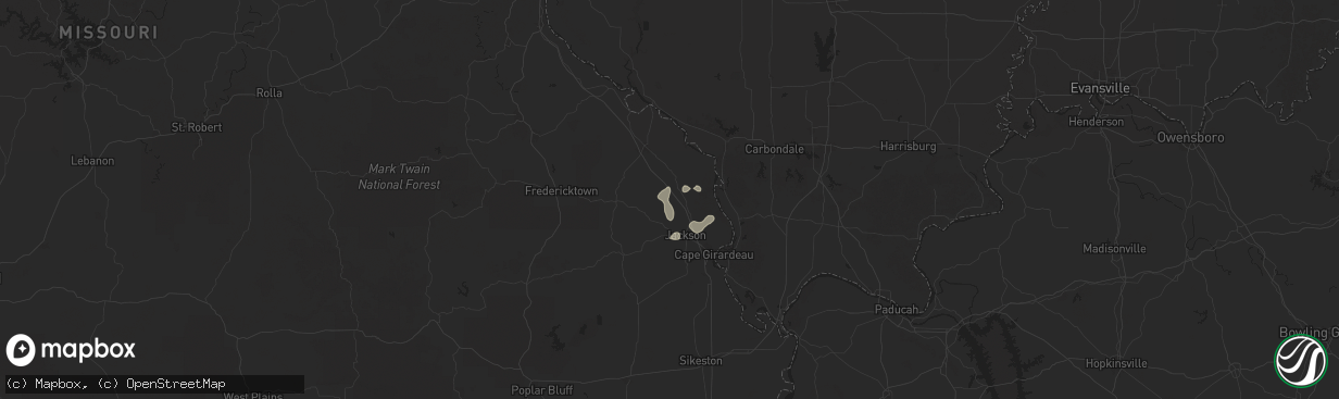 Hail map in Oak Ridge, MO on August 19, 2025