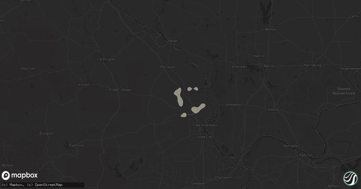 Hail map in Oak Ridge, MO on August 19, 2025