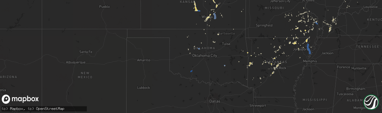 Hail map in Oklahoma on August 19, 2025