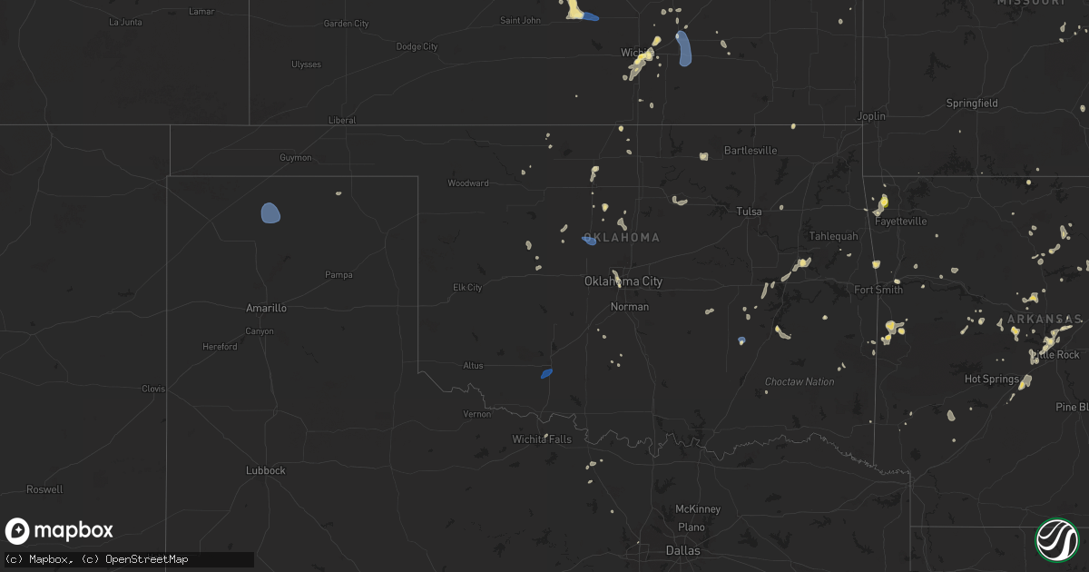 Hail map in Oklahoma on August 19, 2025