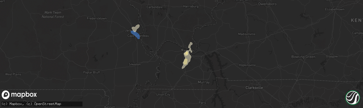 Hail map in Paducah, KY on August 19, 2025