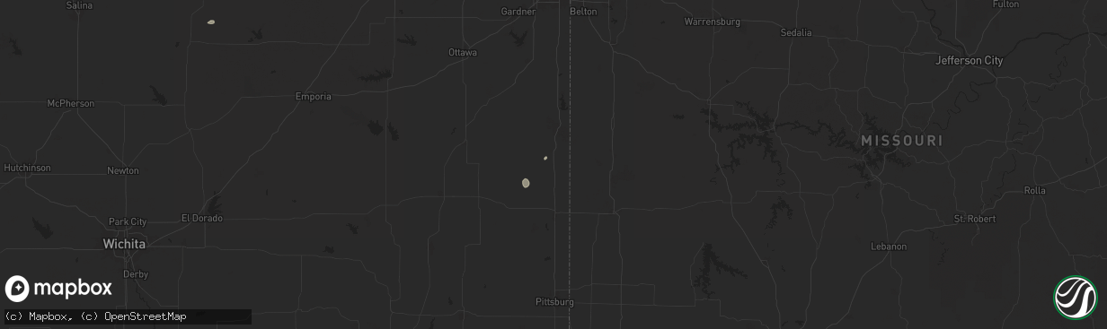 Hail map in Prescott, KS on August 19, 2025