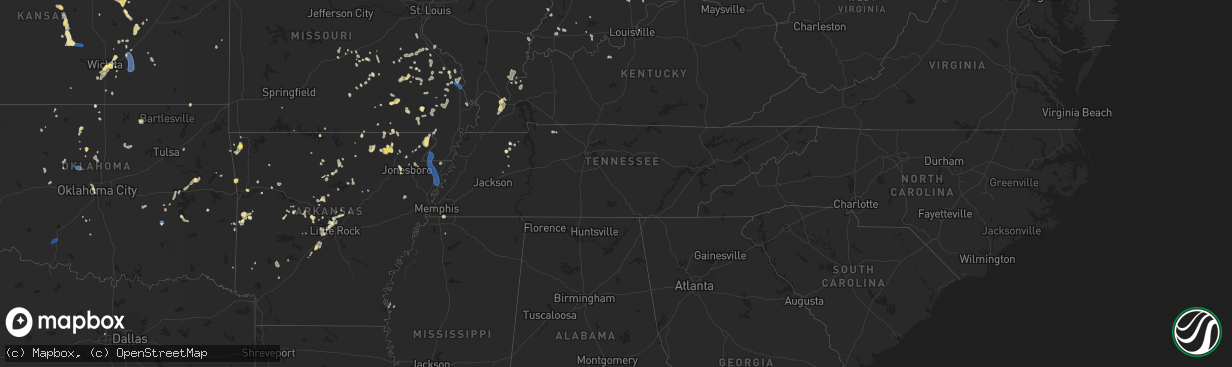 Hail map in Tennessee on August 19, 2025