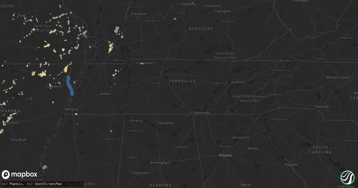 Hail map in Tennessee on August 19, 2025