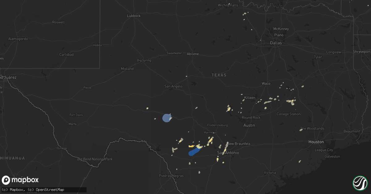 Hail map in Texas on August 19, 2025