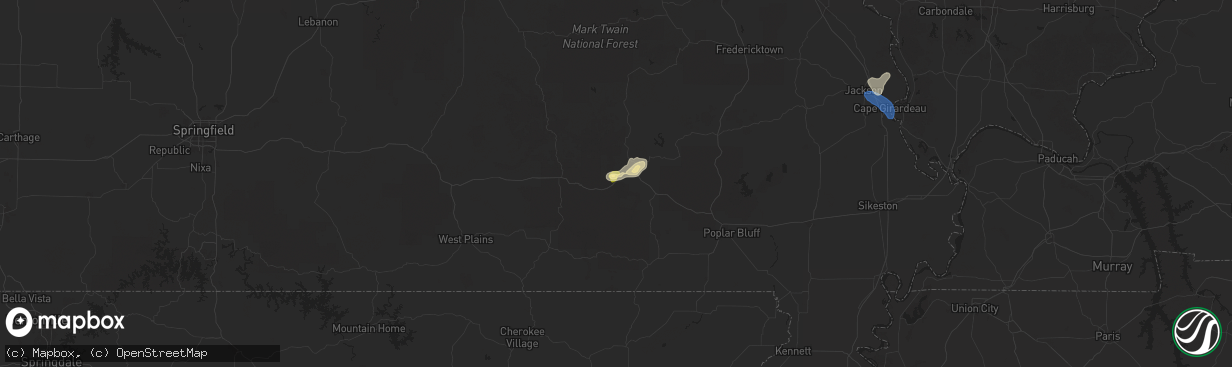 Hail map in Van Buren, MO on August 19, 2025