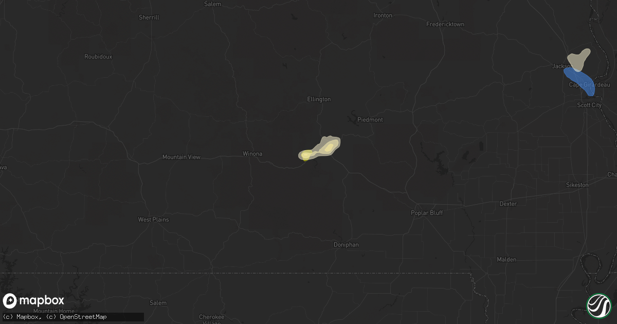 Hail map in Van Buren, MO on August 19, 2025