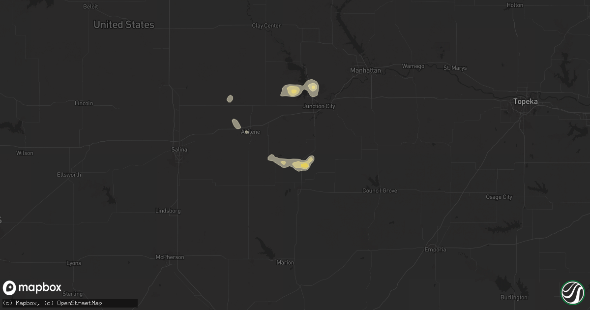 Hail map in Woodbine, KS on August 19, 2025