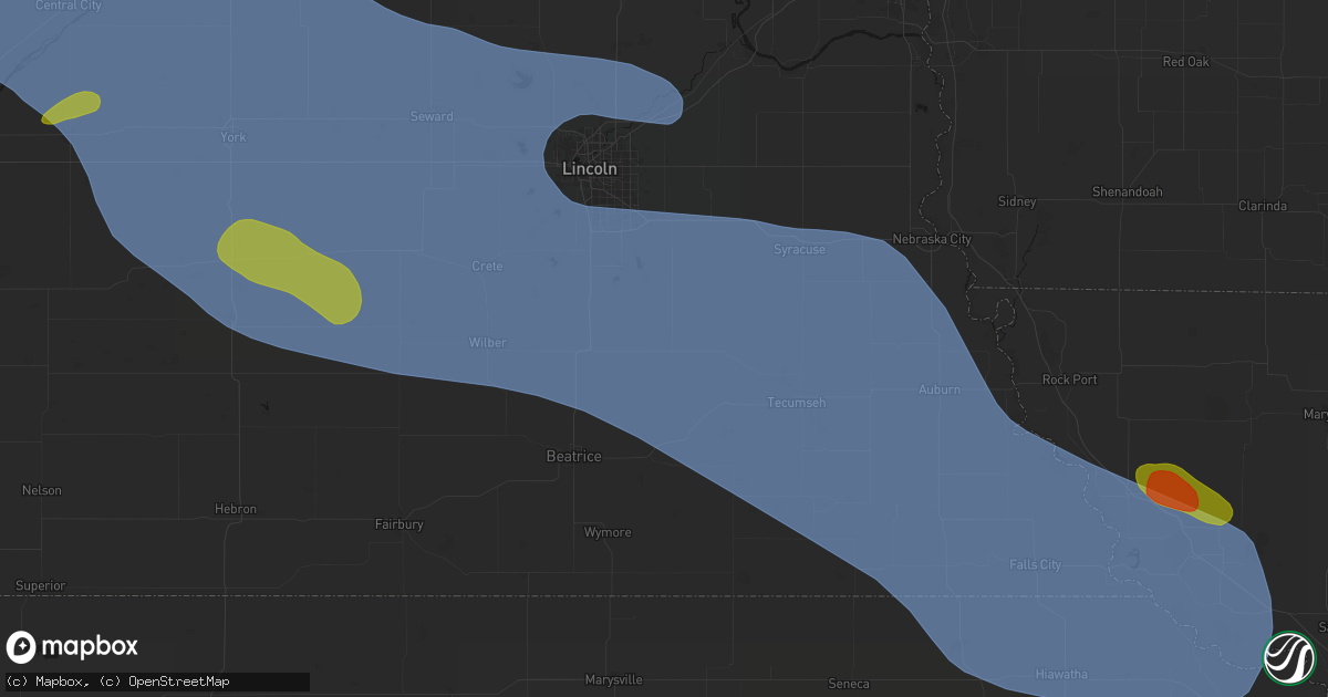 Hail map in Adams, NE on August 19, 2026