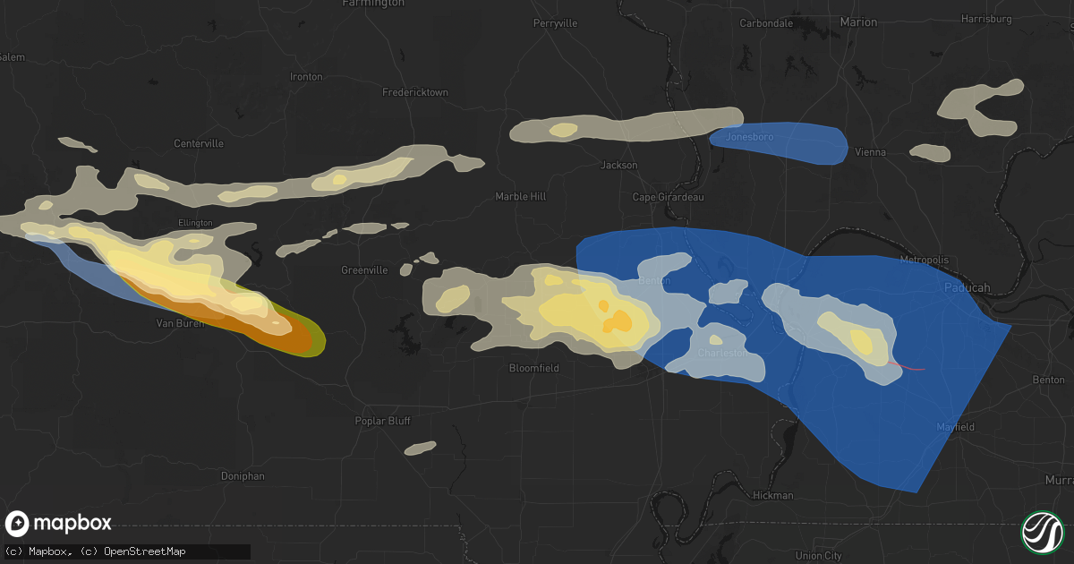 Hail map in Advance, MO on August 19, 2026
