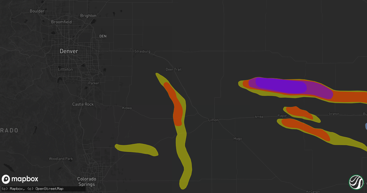 Hail map in Agate, CO on August 19, 2026