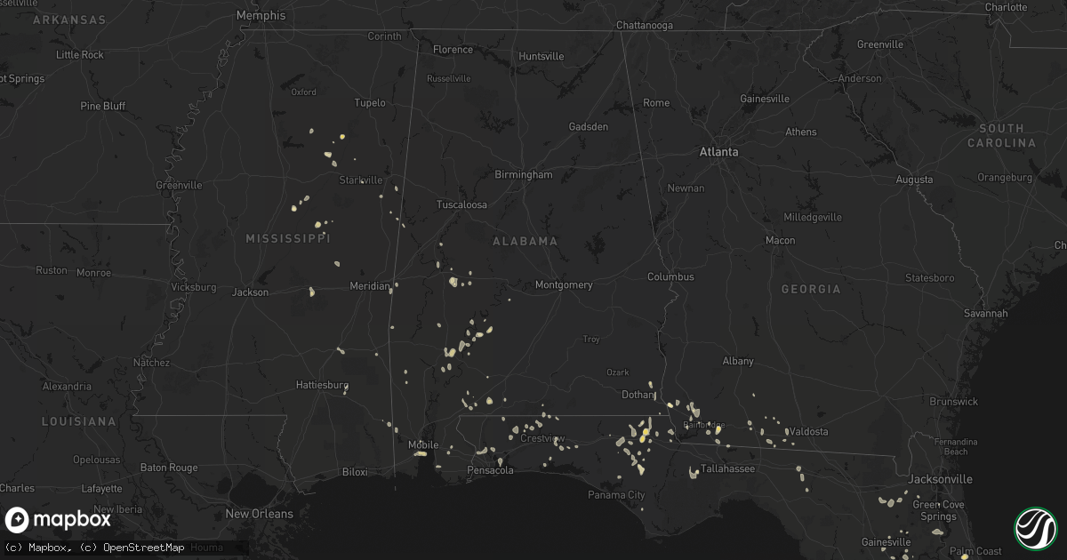 Hail map in Alabama on August 19, 2026