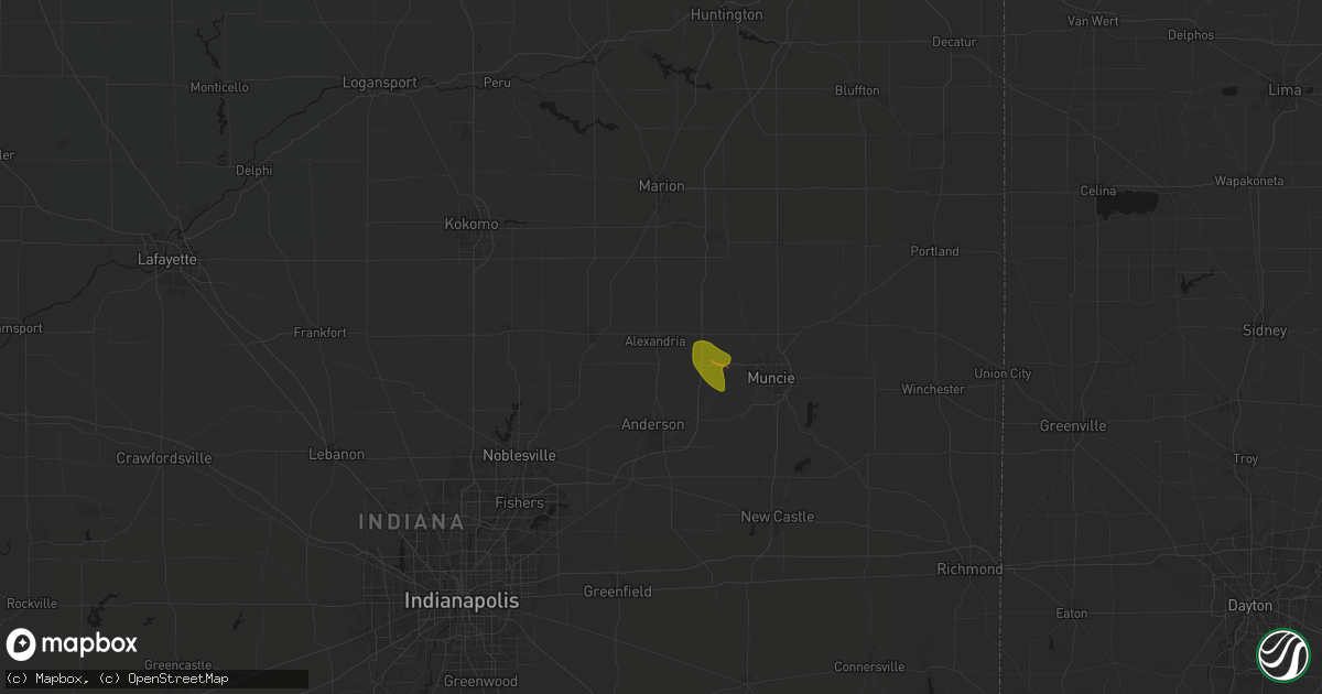 Hail map in Alexandria, IN on August 19, 2026