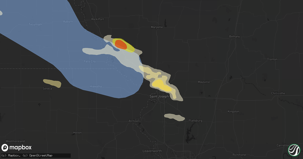 Hail map in Amazonia, MO on August 19, 2026
