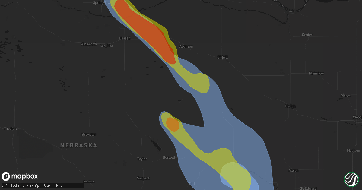 Hail map in Amelia, NE on August 19, 2026