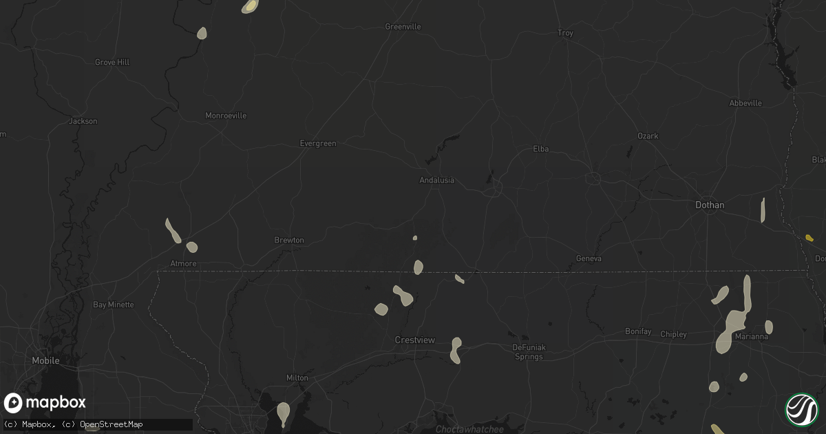 Hail map in Andalusia, AL on August 19, 2026