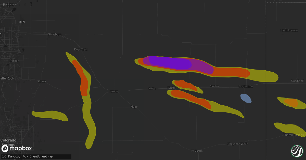 Hail map in Arriba, CO on August 19, 2026