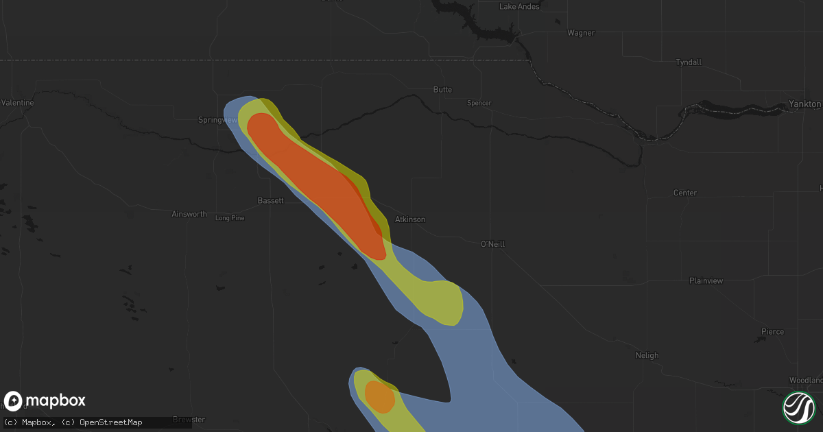 Hail map in Atkinson, NE on August 19, 2026