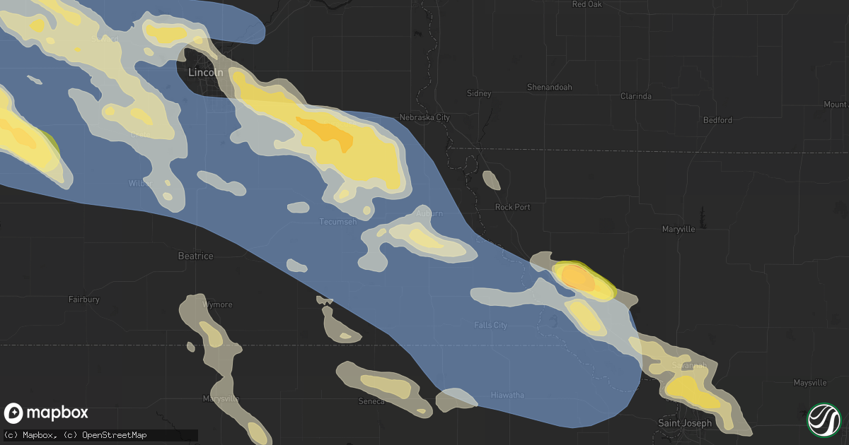 Hail map in Auburn, NE on August 19, 2026